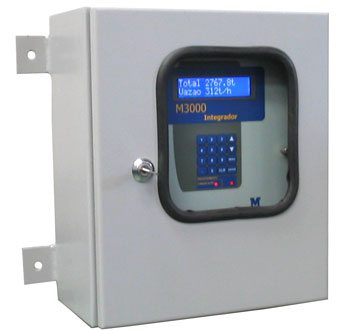 Integrador microprocessado M3000 da Magcon, em caixa cinza com display